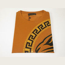 Men LAVERITA European Fashion Crew Shirt Short Sleeve Lion Medallion 93265 Camel image 4