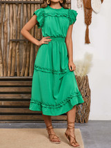 Frill Round Neck Cap Sleeve Midi Dress - £33.75 GBP