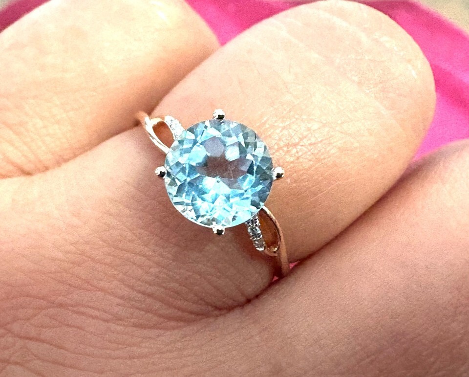 14k Gold aquamarine diamonds ring gemstone ring - 14 carats solid gold stonqueen Item image 13