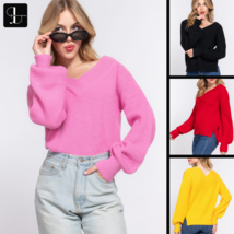 Long Sleeve Double V-Neck Sweater for Women - Cozy &amp; Stylish Casual Top - £13.88 GBP