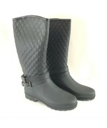 FY Womens Rubber Rain Boots Straps Leather Look Quilted Black Slip On Si... - £30.24 GBP