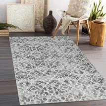 Moynesa Washable Moroccan Area Rug - 3 X 5 Silver Grey Non-Slip Entry Throw Rug - £39.34 GBP