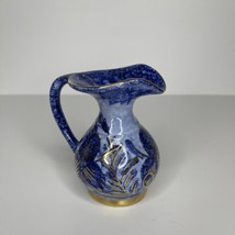 Holland Mini Blue Capri Hand Painted Pitcher Gold Vase Decor Pottery Cer... - $14.03
