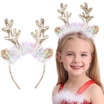 Christmas Antler Headband Girls Glitter Sequins Reindeer Antlers Costume Hair Ho - £19.50 GBP