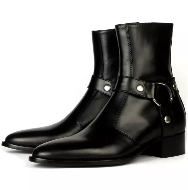 New Black Leather Handmade Formal High Ankle Zipper Round Buckle Dress B... - $149.99+