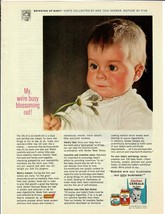 1963 Gerber Baby Food Vintage Print Ad Cute Baby Busy Blossoming Out - £10.03 GBP