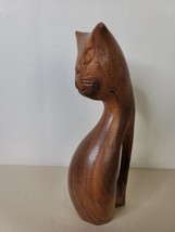 Hand Carved Wood Cat 9&quot; Sitting and Smiling - £11.90 GBP