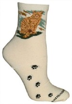 Cat Feline Tabby Cat Orange Adult Size Medium Socks/Natural Usa Made - £7.98 GBP
