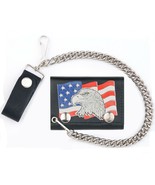 USA FLAG WITH EAGLE TRIFOLD MOTORCYCLE BIKER WALLET W CHAIN mens #551 LE... - €10,74 EUR