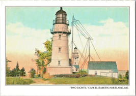 Postcard Maine Two Lights Cape Elizabeth Serrated Part Series  6 x 4&quot; - £3.88 GBP