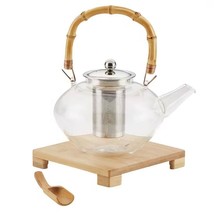 1 Quart Glass Teapot Kettle with Stainless Steel Tea Infuser and Bamboo ... - $2,510.81 MXN