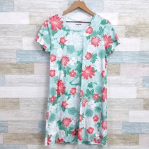 Lands End Soft Touch Tropical Floral T Shirt Dress Green Vacation Womens Medium - £23.60 GBP
