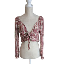 Favlux Fashion Red n Ivory BOHO Front Tie Front LS Crop Top Festival Shr... - £14.79 GBP