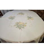 Vintage Cross-Stitch Flower Cotton/Twill Fabric Tablecloth Squared Edges... - $20.00