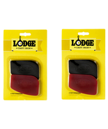 2 Pk Lodge Cast Iron Pan Scrapers Handheld Durable Polycarbonate Red Bla... - $9.95