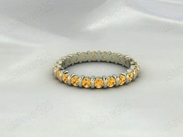 Citrine Round Gemstone Sterling Silver Full Eternity Band Women Ring Jewelry - £45.07 GBP