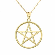 14k Yellow Gold Satin Finish Elegant Pentagram Friendship Pendant Necklace - £141.33 GBP+