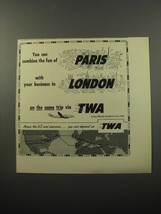 1950 TWA Airlines Ad - You can combine the fun of Paris with your business - £14.76 GBP