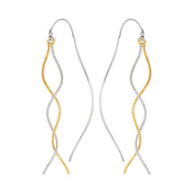 925 Sterling Silver Yellow Gold Pol Waved Tub Threader Fashion Earrings - £90.39 GBP