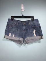 XXI Womens Size 28 Denim Blue Jean Cotton Blend Cuffed Low Rise Mini Shorts - £11.07 GBP