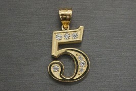 14k Yellow Gold Plated 1Ct Round Lab Created Diamond Number &quot;5&quot; Initial Pendent - £114.25 GBP