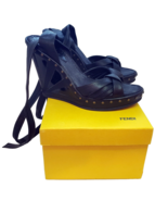 Authentic Fendi wedge platform sandals  Black Leather- size 37 - $138.88