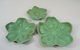 USA Pottery Dogwood Candy Dish Set of 3 Aqua Speckled Vtg 7.5&quot; 6&quot; 5&quot; Trio - £29.80 GBP