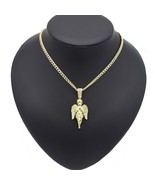 18k Layered Real Gold Filled chain &amp; icedcut 3D angel charm 24 inches - $19.34