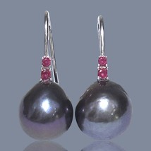 Exquisite 10-10.5mm Edison Natural Purple Black Blue Round Pearl Dangle Earrings - £82.49 GBP