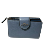 Coach Snap Wallet Shiny Pebbled Leather Small Clutch Blue w/Zip Credit C... - $56.95