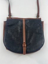 Vintage Fossil Genuine Leather Crossbody Purse Bag Black Brown Messenger... - £27.47 GBP