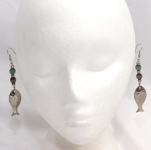 Pierced Earrings Dangle Spinner Fish 3&quot;  Fisherman Hammered  Silver Metal - €21,12 EUR
