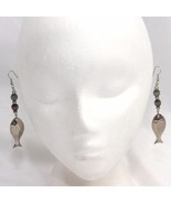 Pierced Earrings Dangle Spinner Fish 3&quot;  Fisherman Hammered  Silver Metal - €21,12 EUR