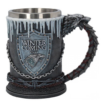 Game of Thrones Mug, Winter Is Coming Stark, Resin Emboss and Steel Wine... - $28.98
