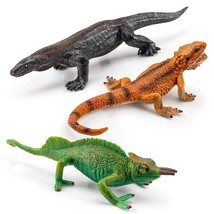 3Pcs Plastic Lizard Figure Bearded Dragon Toy Forest Chameleon Woodland ... - £24.53 GBP