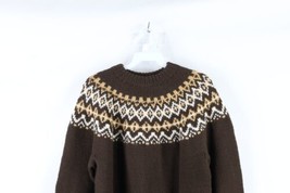 Vtg 50s Streetwear Womens Medium Cowichan Wool Hand Knit Fair Isle Sweater Brown - £77.49 GBP