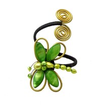 Chic Organic Green Shell Dragonfly Handmade Brass Cuff - $14.25