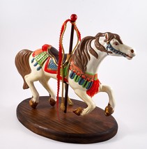 Carousel Horse Figurine on Wooden Stand Resin 11&quot; - £19.51 GBP
