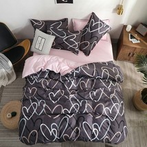 5pc. Pink Hearts Cotton Blend Full Queen Gray Duvet Cover Comforter Set - £102.04 GBP+