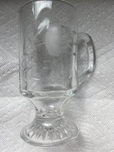 Pedestal Coffee Mug Pressed Glass w Etched Flower Cappuccino Tea Cup Vtg - $9.35