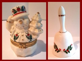 Formalities Baum Bros Porcelain Snowman Hinged Trinket Box &amp; Bell Gold Xmas Tree - £7.99 GBP