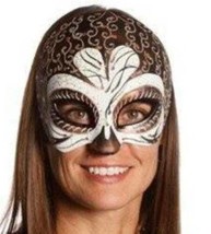 Womens Halloween Eye Face Mask Hard Masquerade Copper White Cat - £6.33 GBP