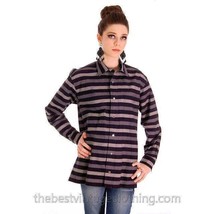 Vintage RETRO Vuokko Striped Gray Black Jacket Top Snap Front 1970s M - £237.92 GBP