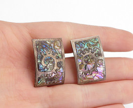 MEXICO 925 Sterling Silver - Vintage Inlaid Abalone Non Pierce Earrings - EG2322 - £38.86 GBP