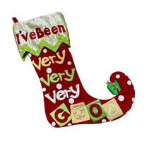 Christmas Stocking Long Pixie Elf Toe I’ve Been Very Very Very Good Pres... - $19.32 CAD