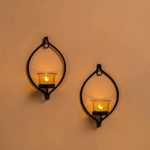 Decorative Eye Wall Candle Holder, Black holder with Yellow Glass x Set Of 2 - £25.47 GBP