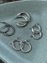 Lot of 4 Silvertone Twist Small Ridged &amp; Etched Octagon HOOP Earrings for Pierce - £11.77 GBP