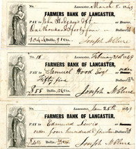 Lancaster Pennsylvania 1849 Farmers Bank Antique Check Documents - £36.49 GBP