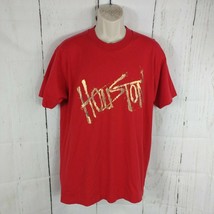 Vintage Houston Spellout Single Stitch Red Metallic T-Shirt - £5.52 GBP