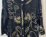 Lauren Michelle  Blouse Women S Black Gold Embroidered Sleeve Button Fro... - $13.26